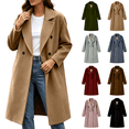 thumbnail image 1 of Vixolx Winter Peacoat for Women Fashion Notched Lapel Collar Double Breasted Woolen Coat with Side Pockets Solid Long Sleeve Overcoat, 1 of 9