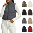 thumbnail image 1 of Vixolx Women Cropped Puffer Vest Zip Up Stand Collar Quilted Sleeveless Jacket Lightweight Fall Winter Casual Outerwear, 1 of 8