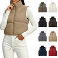thumbnail image 1 of Vixolx Women Cropped Puffer Vest Zip Up Stand Collar Quilted Sleeveless Jacket Lightweight Fall Winter Casual Outerwear, 1 of 8