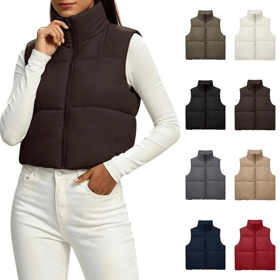 Vixolx Women Cropped Puffer Vest Zip Up Stand Collar Quilted Sleeveless Jacket Lightweight Fall Winter Casual Outerwear