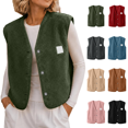 thumbnail image 1 of Vixolx Womens Cropped Sherpa Vest V Neck Button Down Sleeveless Fuzzy Fleece Jacket with Side Pockets Casual Loose Warm Fall Outerwear, 1 of 8