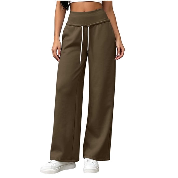 Vixolx Womens High-Waisted Sweatpants Drawstring Baggy Wide Leg Trousers Fashion Casual Solid Color Track Pants