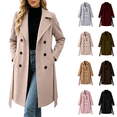 thumbnail image 1 of Vixolx Womens Long Pea Coat Classic Notched Lapel Double Breasted Wool Blend Coat with Tie Belt Side Pockets Winter Casual Office Warm Outerwear, 1 of 8
