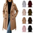 thumbnail image 1 of Vixolx Womens Long Pea Coat Classic Notched Lapel Double Breasted Wool Blend Coat with Tie Belt Side Pockets Winter Casual Office Warm Outerwear, 1 of 8
