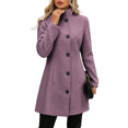 thumbnail image 1 of Vixolx Womens Mid Length Wool Blend Coat Stand Collar Single Breasted Overcoat with Slant Pockets Fall Winter Casual Office, 1 of 8
