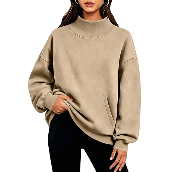 Vixolx Womens Mock Neck Sweatshirt Oversized Plain Pullover with Pockets Fall Winter Long Sleeve Shirt