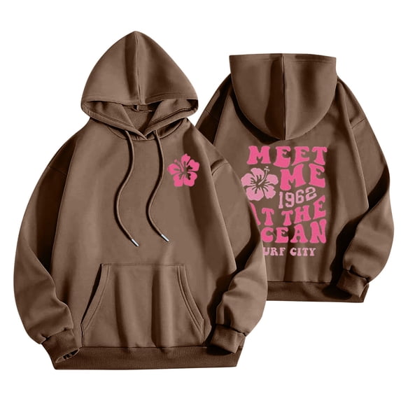 Vixolx Womens Printed Hoodies Cute Drawstring Hooded Sweatshirt Oversized Long Sleeve Pullover Tops with Kangaroo Pocket Fall Fashion Clothes