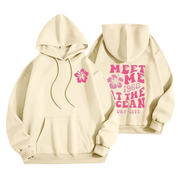 Vixolx Womens Printed Hoodies Cute Drawstring Hooded Sweatshirt Oversized Long Sleeve Pullover Tops with Kangaroo Pocket Fall Fashion Clothes