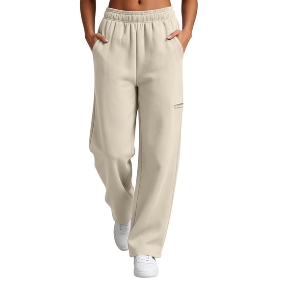 Vixolx Womens Sweatpant Baggy Elastic Waist Pants with Pockets Fall Winter Casual Trousers Solid Color Sports Pants