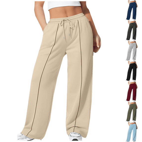Vixolx Womens Sweatpants Drawstring Elastic Waist Plus Size Baggy Wide Leg Pants Fall Casual Sports Trousers with Pockets