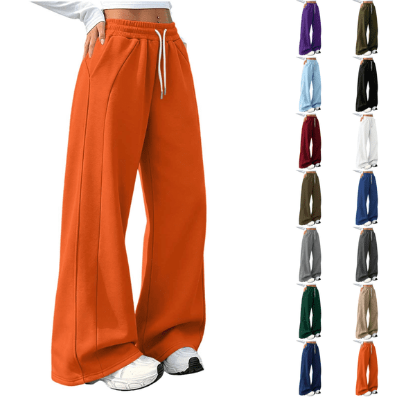 Vixolx Womens Wide Leg Sweatpants High Waist Drawstring Baggy Lounge Trousers Fall Winter Fashion Solid Color Joggers Pants with Pocket