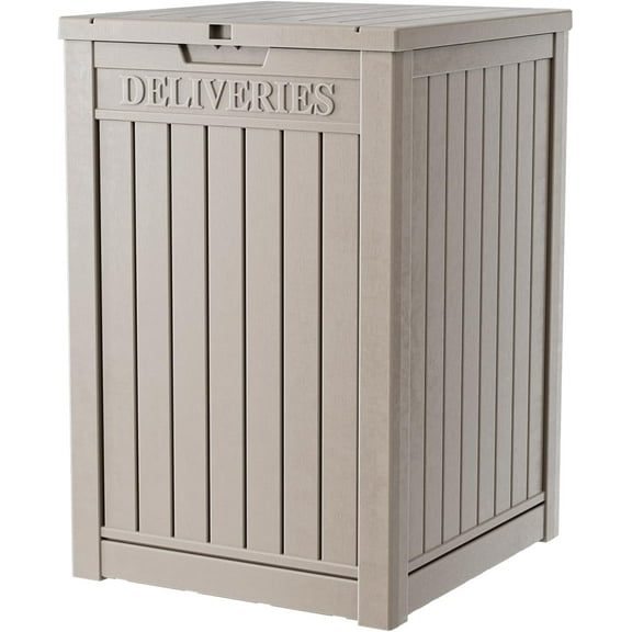 Vixzen Extra Large Package Delivery Box for Outside,Waterproof & Sturdy Parcel Drop Boxes,Resin,Easy to Assemble,Package Drop Box for Porch, House, Curbside,Light Brown