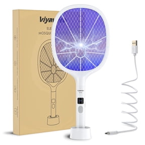 Viyawise Outdoorfun Powerful Bug Zapper Indoor & Outdoor - 10-LED Mosquito Zapper with Large Mesh, Rechargeable Gnat Killer, LED Display & Safe Fly Swatter for Home Use