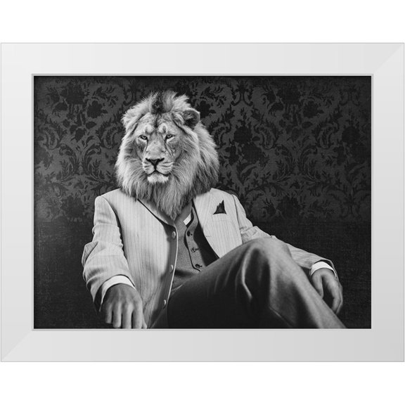 VizLab 14x12 White Modern Wood Framed Museum Art Print Titled - Pensive Leader - BW