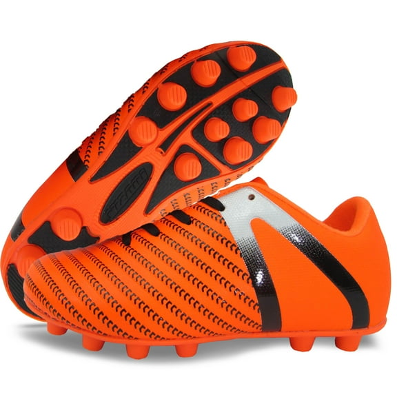 Vizari USA Impact Firm Ground Soccer Cleats for Kids – Comfortable, Lightweight, and Durable Shoes for Toddlers, Little Kids, and Big Kids - Orange/Silver, 4