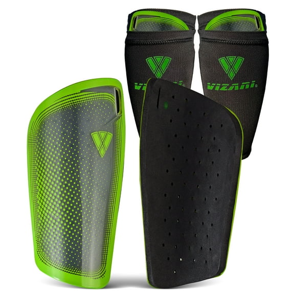 Vizari Atletico Lightweight Soccer Shin Guards with Compression Pocket Sleeve Green/Grey - L