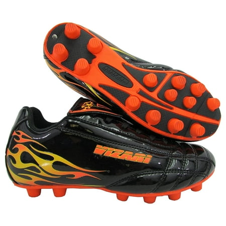 Vizari Blaze FG Kids Soccer Cleats | Lightweight Synthetic Leather Upper | Two-Tone Color for Boys & Girls | Available in Multiple Sizes - Black/Orange, 11.5