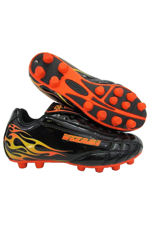 Blaze FG Kids Soccer Cleats | Lightweight Synthetic Leather Upper | Two-Tone Color for Boys & Girls | Available in Multiple Sizes - Black/Orange, 9