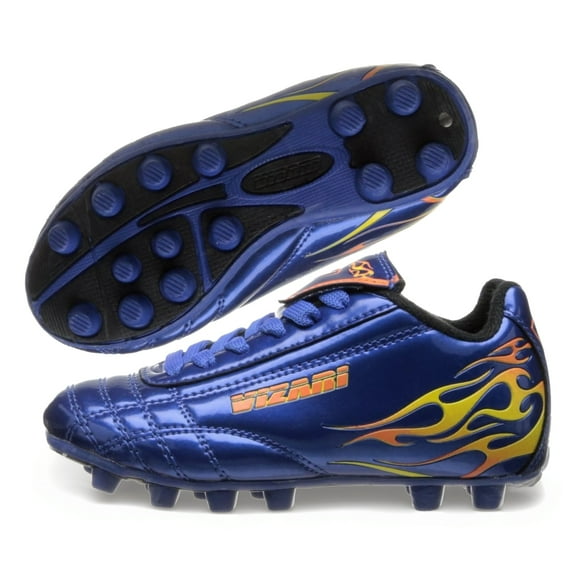 Vizari Blaze FG Kids Soccer Cleats | Lightweight Synthetic Leather Upper | Two-Tone Color for Boys & Girls | Available in Multiple Sizes - Black/Blue, 2