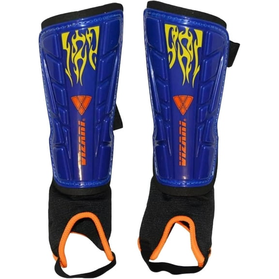 Vizari Blaze Soccer Shin Guards for Boys and Girls | Youth Shin Pads with Ankle Protection and Flame Design - Blue, XS