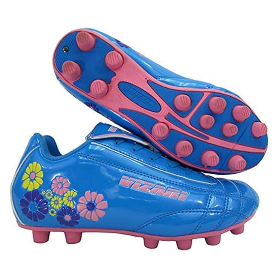 Vizari Blossom Soccer Cleats for Kids, Toddlers, and Youth – Comfortable and Durable Firm Ground Outdoor Shoes - Blue/Pink, 11
