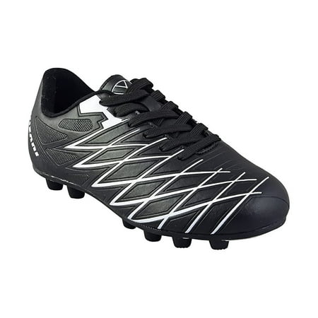 Vizari Boca Firm Ground Soccer Cleats for Kids & Youth – Lightweight, Durable, Comfortable Shoes with Traction & Padded Heel - Black/White, 11.5