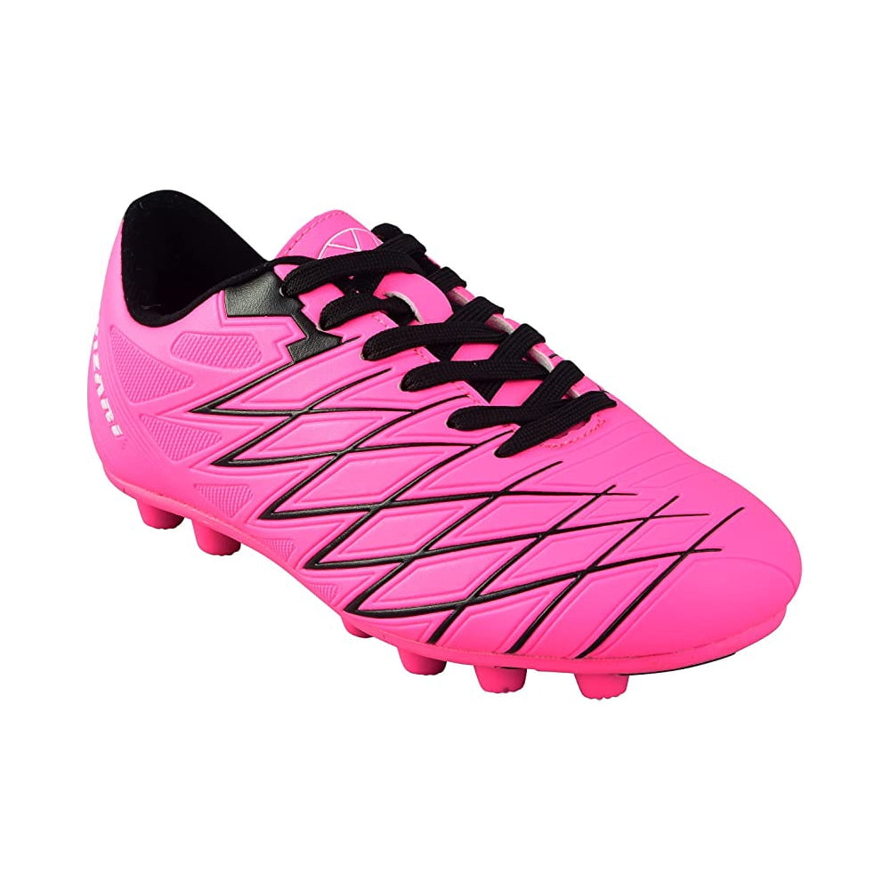 Vizari Boca Firm Ground Soccer Cleats for Kids & Youth – Lightweight, Durable, Comfortable Shoes with Traction & Padded Heel - Pink/Black, 3.5