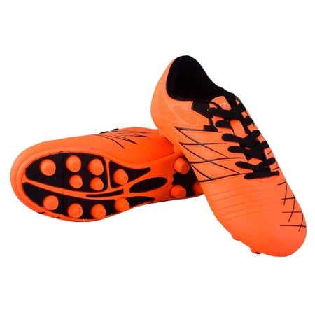 Vizari Boca Firm Ground Soccer Cleats for Kids & Youth – Lightweight, Durable, Comfortable Shoes with Traction & Padded Heel - Orange/Black, 12.5