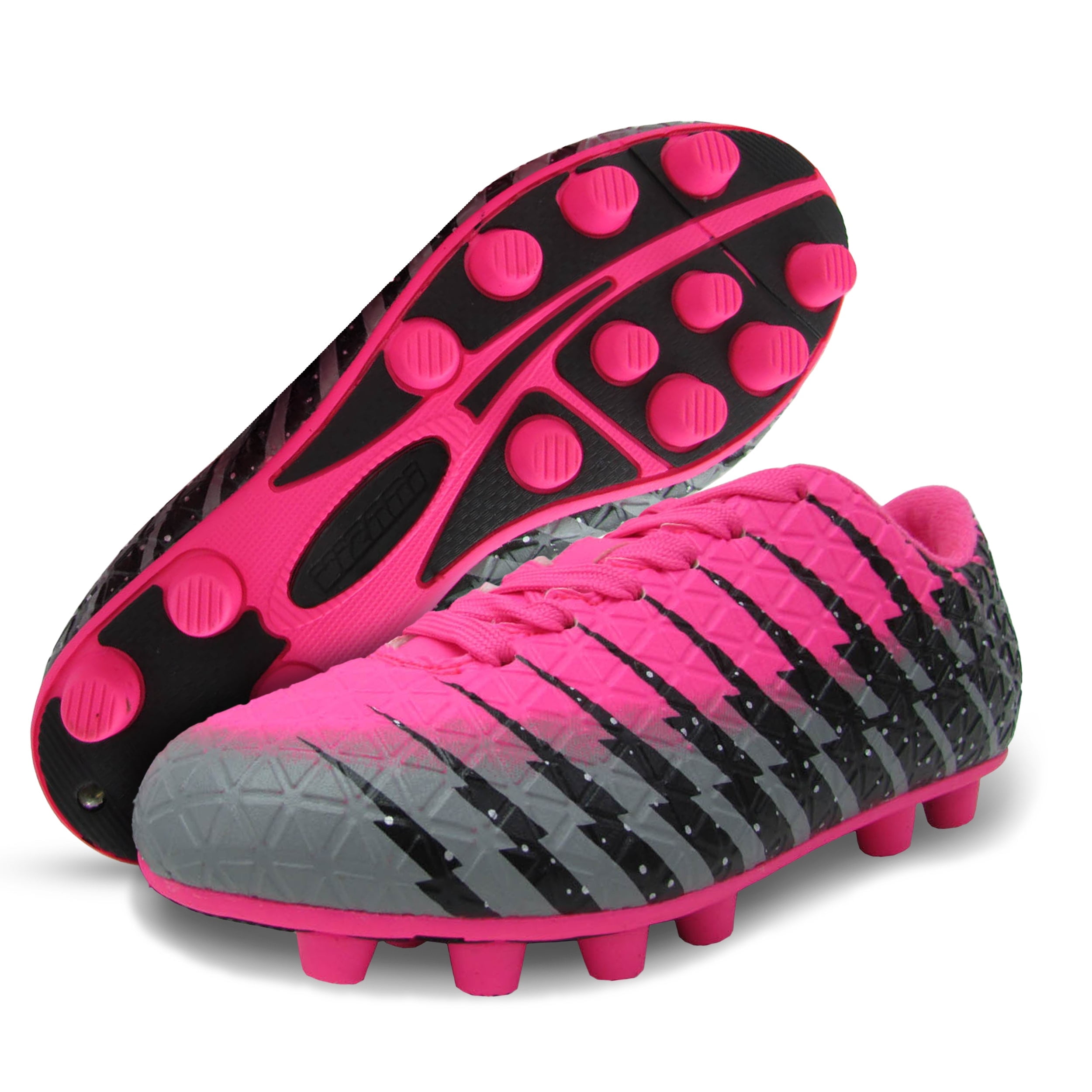 Vizari Bolt Firm Ground Soccer Cleats for Kids – Durable, Comfortable, and Stylish Boys and Girls Soccer Shoes with Traction - Pink/Black/Silver, 4