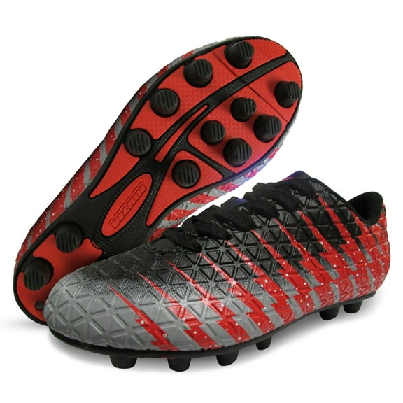 Vizari Bolt Firm Ground Soccer Cleats for Kids – Durable, Comfortable, and Stylish Boys and Girls Soccer Shoes with Traction - Black/red, 12