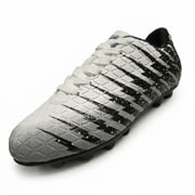 Vizari Bolt Firm Ground Soccer Cleats for Kids – Durable, Comfortable, and Stylish Boys and Girls Soccer Shoes with Traction - White/Black/Silver, 12.5