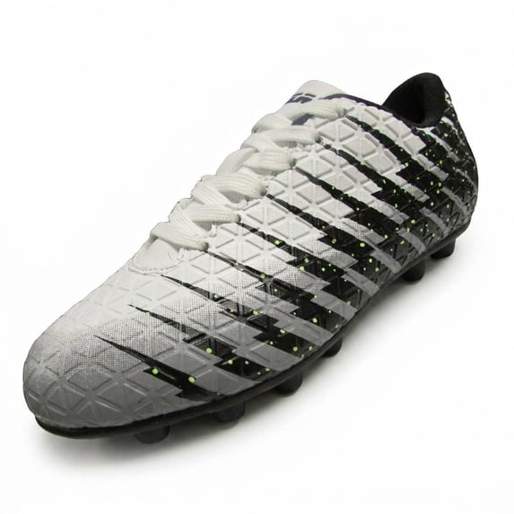 Vizari Bolt Firm Ground Soccer Cleats for Kids – Durable, Comfortable, and Stylish Boys and Girls Soccer Shoes with Traction - White/Black/Silver, 9.5