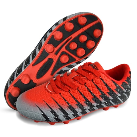 Vizari Bolt Firm Ground Soccer Cleats for Kids – Durable, Comfortable, and Stylish Boys and Girls Soccer Shoes with Traction - Red/Black/Silver, 4.5