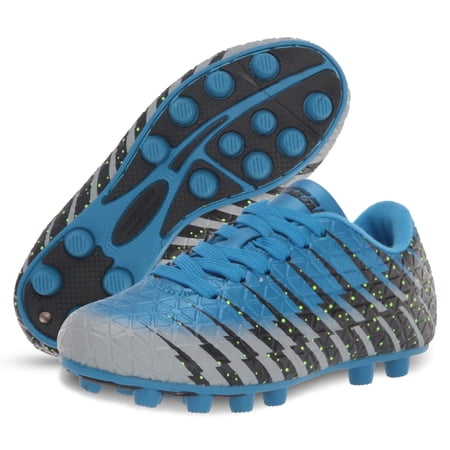 Vizari Bolt Firm Ground Soccer Cleats for Kids – Durable, Comfortable, and Stylish Boys and Girls Soccer Shoes with Traction - Blue/Black/Silver, 4