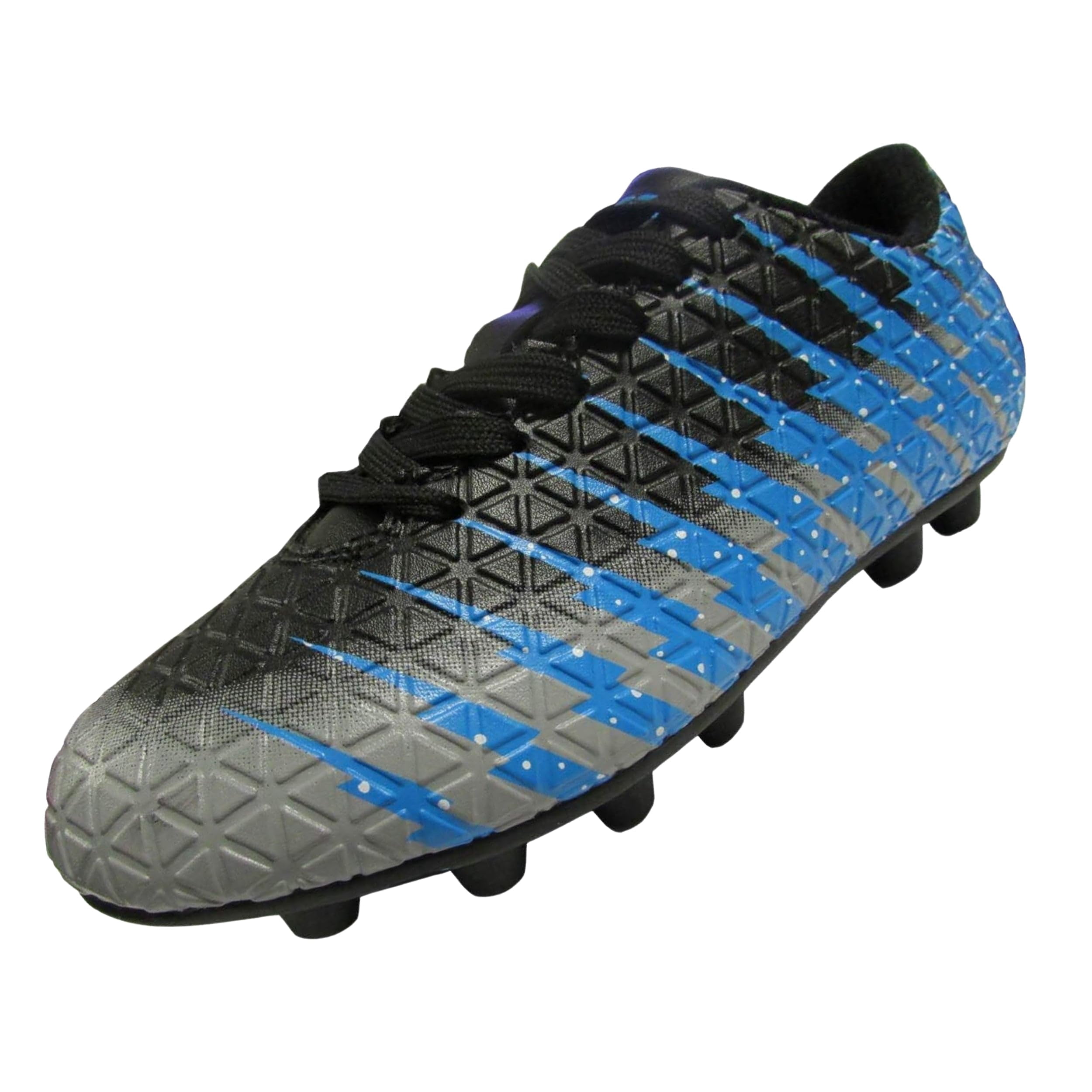 Vizari Bolt Firm Ground Soccer Cleats for Kids – Durable, Comfortable, and Stylish Boys and Girls Soccer Shoes with Traction - Black/Sky/Silver, 4