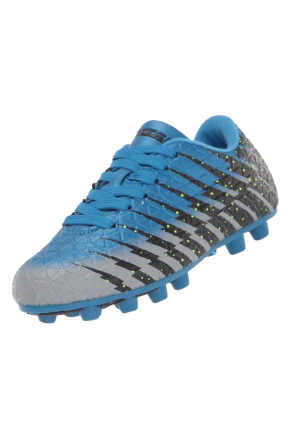 Bolt Firm Ground Soccer Cleats for Kids – Durable, Comfortable, and Stylish Boys and Girls Soccer Shoes with Traction - Blue/Black/Silver, 3