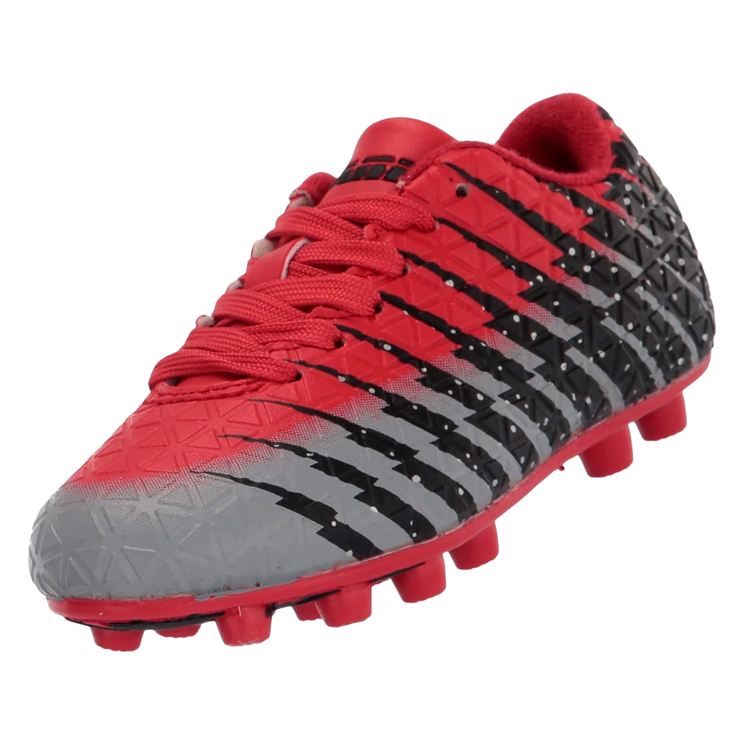 Vizari Bolt Firm Ground Soccer Cleats for Kids – Durable, Comfortable, and Stylish Boys and Girls Soccer Shoes with Traction - Red/Black/Silver, 13.5