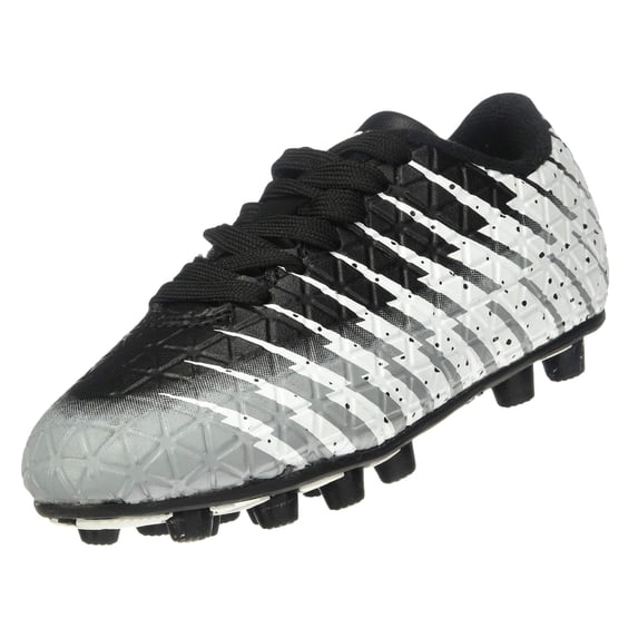 Vizari Bolt Firm Ground Soccer Cleats for Kids – Durable, Comfortable, and Stylish Boys and Girls Soccer Shoes with Traction - Black/White/Silver, 1