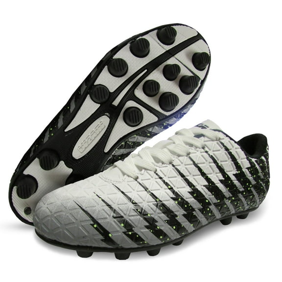 Vizari Bolt Firm Ground Soccer Cleats for Kids – Durable, Comfortable, and Stylish Boys and Girls Soccer Shoes with Traction - White/Black/Silver, 12.5