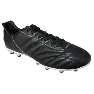 Vizari Classico Men's Firm Ground Leather Soccer Shoes for Firm/Hard Ground Playing Surfaces -Black/White