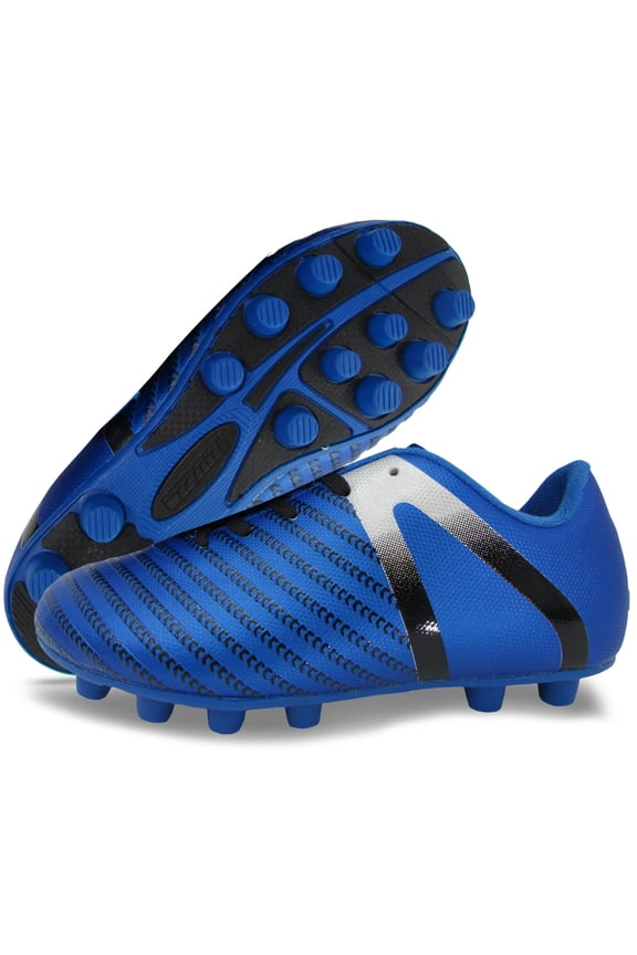 USA Impact Firm Ground Soccer Cleats for Kids – Comfortable, Lightweight, and Durable Shoes for Toddlers, Little Kids, and Big Kids - Blue/Silver, 13