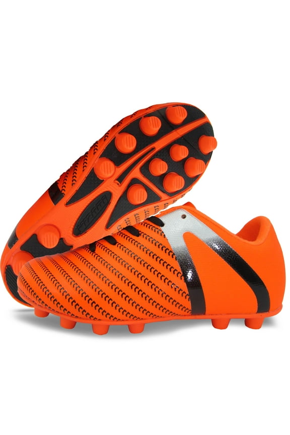 USA Impact Firm Ground Soccer Cleats for Kids – Comfortable, Lightweight, and Durable Shoes for Toddlers, Little Kids, and Big Kids - Orange/Silver, 9