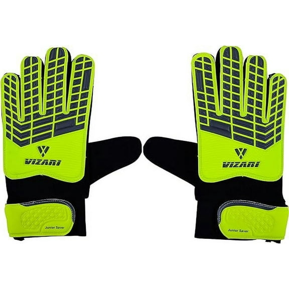 Vizari Junior Saver Goalkeeper Gloves: Premium Synthetic, Optimal Grip, Durable EVA Backhand, Secure Fit-Yellow/Gray/Black, Size - 9