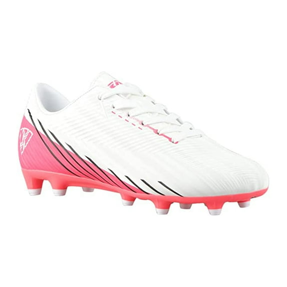 Vizari Kids Tesoro Junior Firm Ground Outdoor Soccer Shoes for Boys and Girls - White / Pink