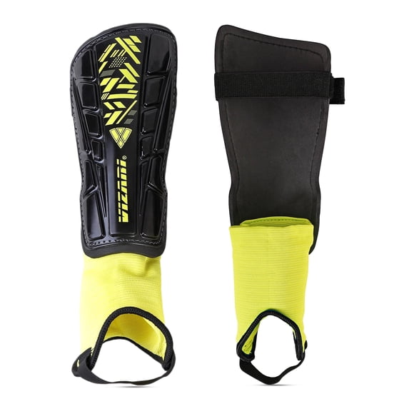 Vizari Malaga Shin Guards with Ankle Protection for Kids, Youth, and Adults | Lightweight Soccer Pads for Boys and Girls Ages 3+ - BLACK/YELLOW, XS