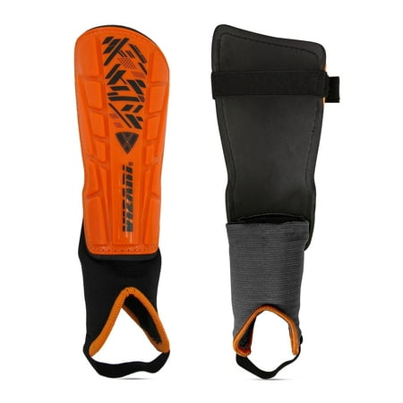 Vizari Malaga Shin Guards with Ankle Protection for Kids, Youth, and Adults | Lightweight Soccer Pads for Boys and Girls Ages 3+ - ORANGE/BLK, XS