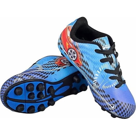 Vizari USA Boys Girls Soccer Cleats | Youth Firm Ground Athletic Outdoor Football Shoes for Toddler, Little Kid, Big Kid | Lightweight & Durable Blue/Red