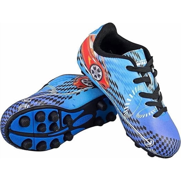 Vizari USA Boys Girls Soccer Cleats | Youth Firm Ground Athletic Outdoor Football Shoes for Toddler, Little Kid, Big Kid | Lightweight & Durable Blue/Red