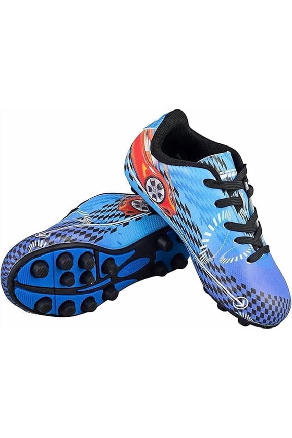 USA Boys Girls Soccer Cleats | Youth Firm Ground Athletic Outdoor Football Shoes for Toddler, Little Kid, Big Kid | Lightweight & Durable Blue/Red