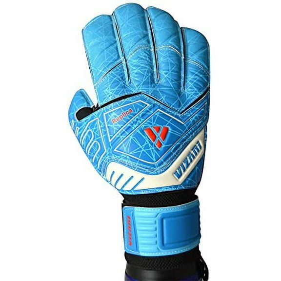 Vizari Replica F.P. Soccer Goalkeeper Gloves with Finger Support for Kids and Adults Size 7 Blue Black White
